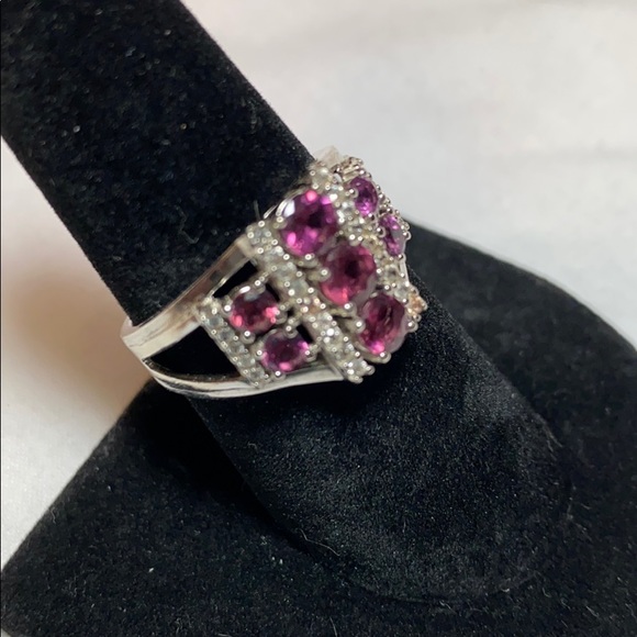 Raspberry Color Rhodolite & White Zircon Ring - Picture 10 of 14